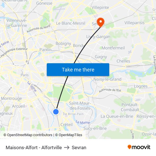 Maisons-Alfort - Alfortville to Sevran map