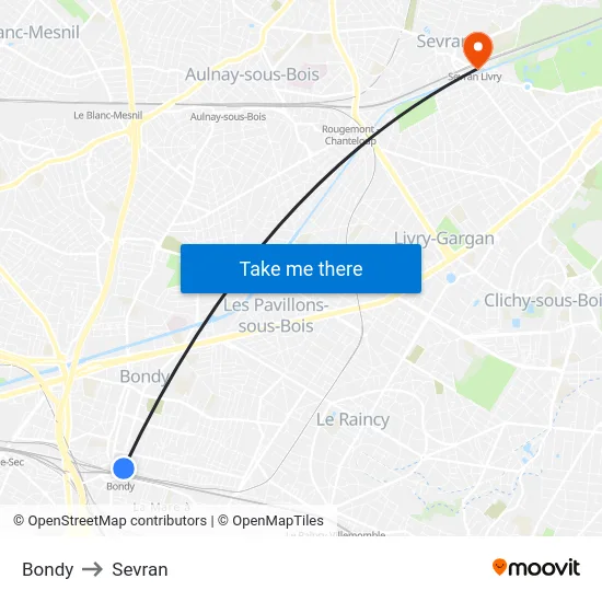 Bondy to Sevran map