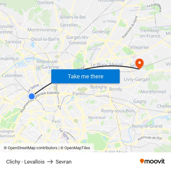 Clichy - Levallois to Sevran map