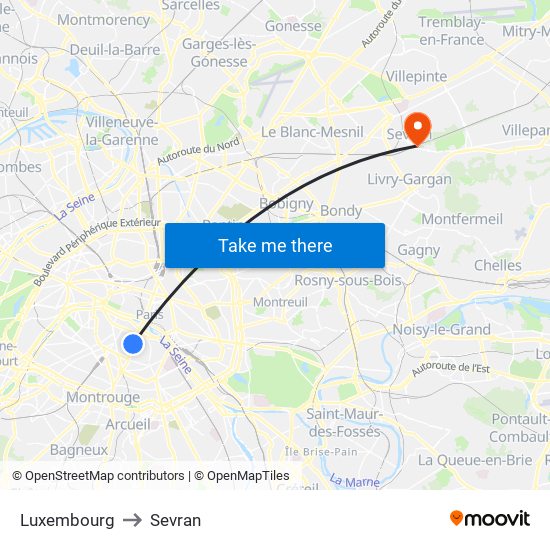 Luxembourg to Sevran map
