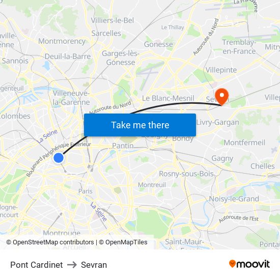 Pont Cardinet to Sevran map