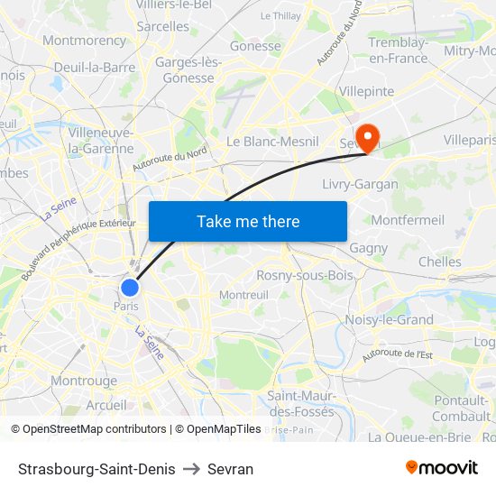Strasbourg-Saint-Denis to Sevran map