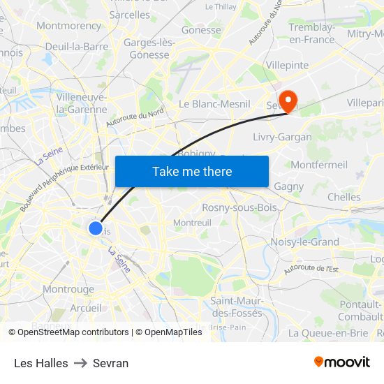 Les Halles to Sevran map