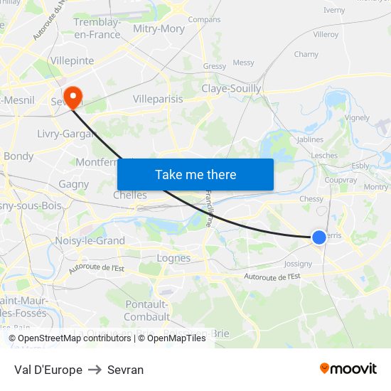 Val D'Europe to Sevran map