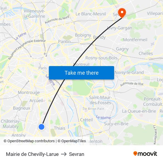 Mairie de Chevilly-Larue to Sevran map