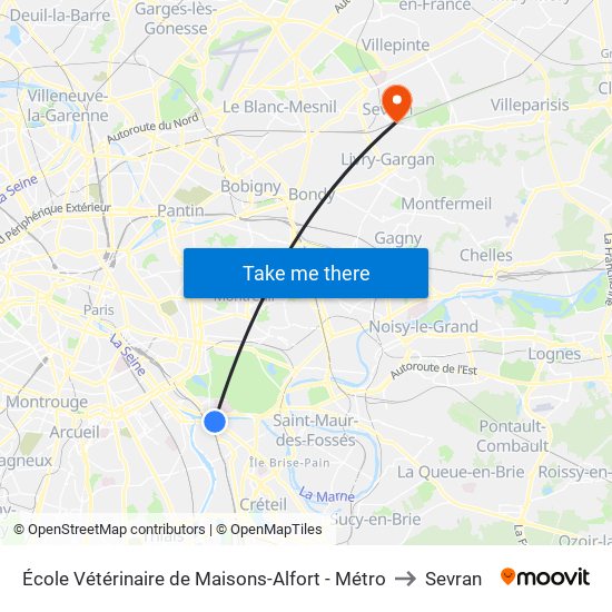 École Vétérinaire de Maisons-Alfort - Métro to Sevran map