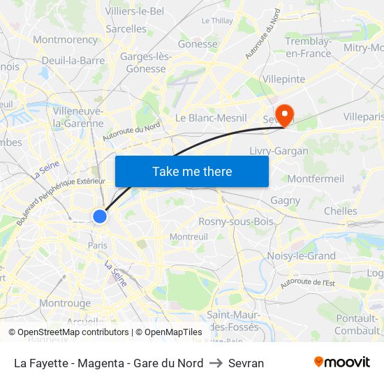 La Fayette - Magenta - Gare du Nord to Sevran map