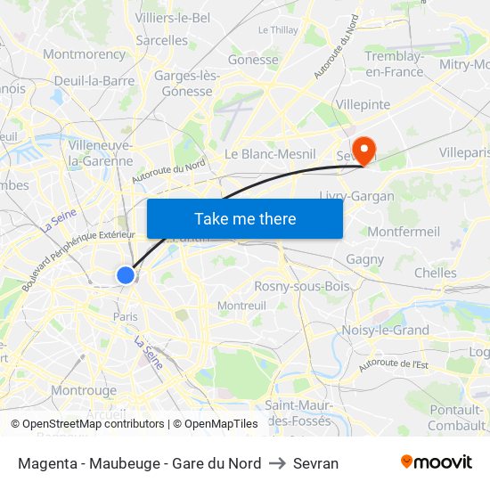 Magenta - Maubeuge - Gare du Nord to Sevran map