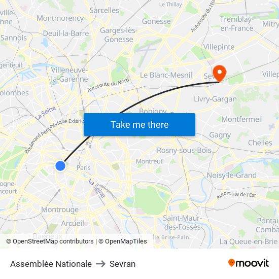 Assemblée Nationale to Sevran map