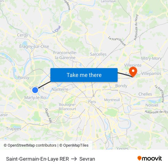 Saint-Germain-En-Laye RER to Sevran map