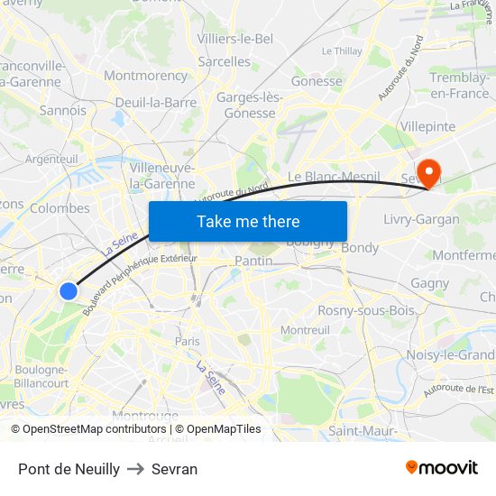 Pont de Neuilly to Sevran map