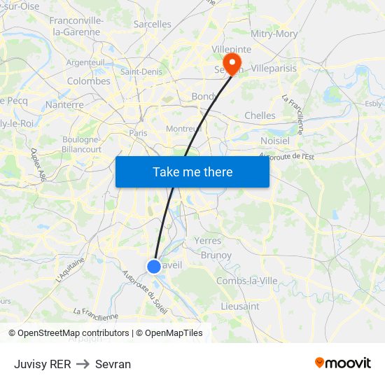 Juvisy RER to Sevran map
