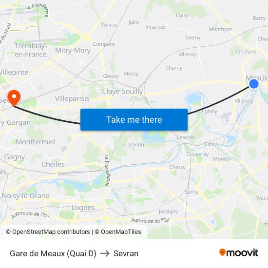 Gare de Meaux (Quai D) to Sevran map