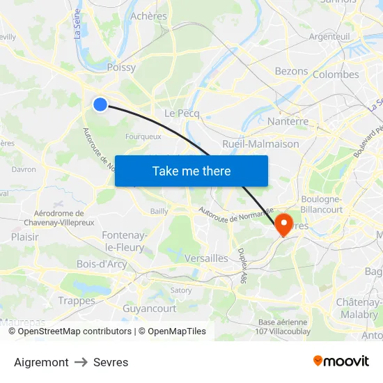 Aigremont to Sevres map