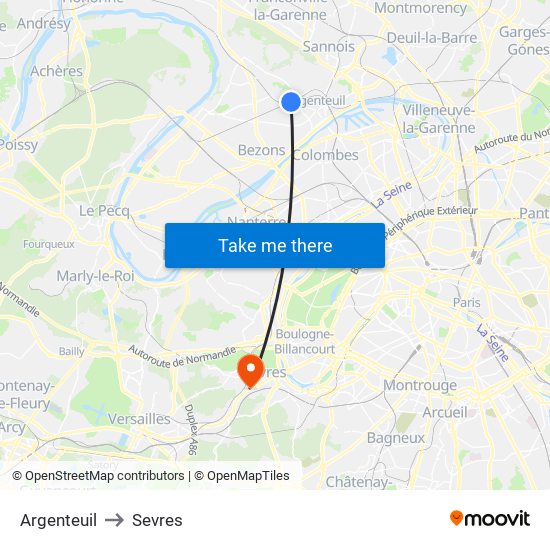Argenteuil to Sevres map