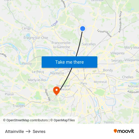 Attainville to Sevres map