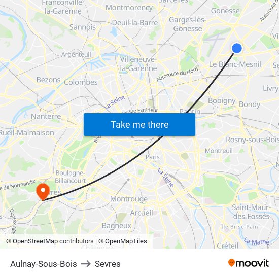 Aulnay-Sous-Bois to Sevres map