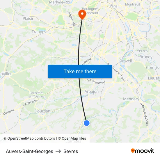 Auvers-Saint-Georges to Sevres map