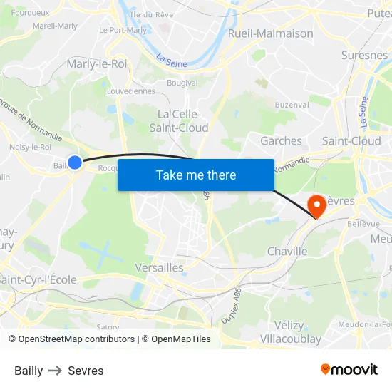 Bailly to Sevres map