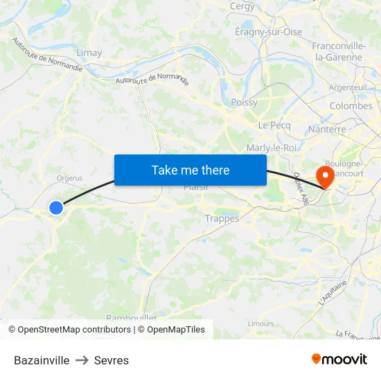 Bazainville to Sevres map