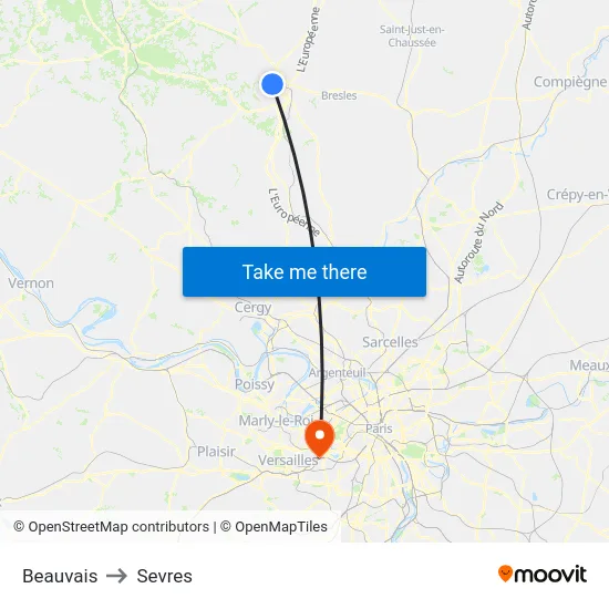 Beauvais to Sevres map