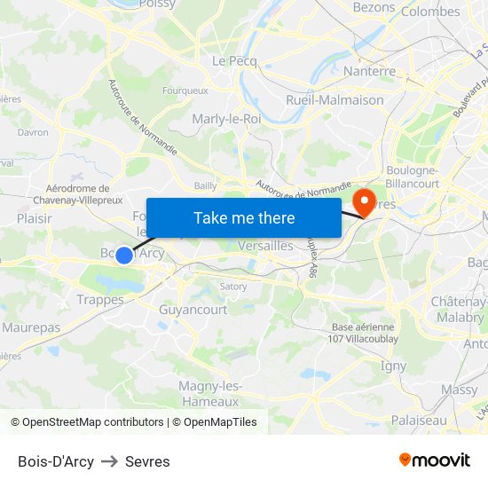 Bois-D'Arcy to Sevres map