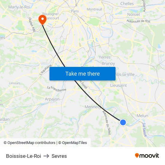 Boissise-Le-Roi to Sevres map