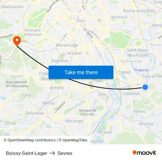 Boissy-Saint-Leger to Sevres map