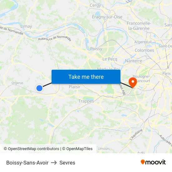 Boissy-Sans-Avoir to Sevres map