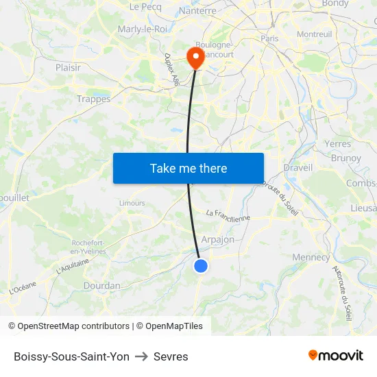 Boissy-Sous-Saint-Yon to Sevres map