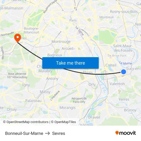 Bonneuil-Sur-Marne to Sevres map