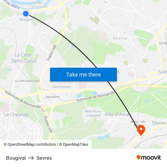 Bougival to Sevres map