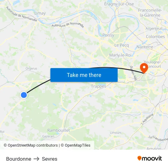 Bourdonne to Sevres map