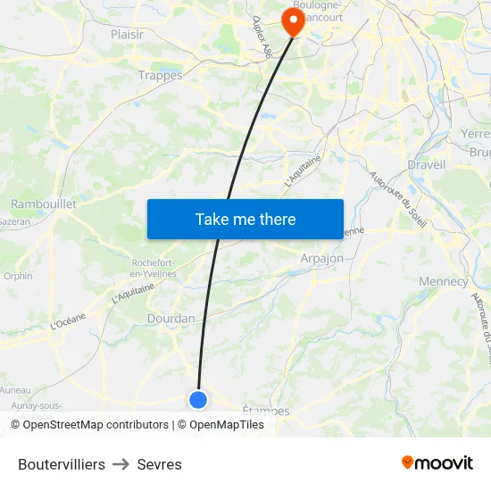 Boutervilliers to Sevres map