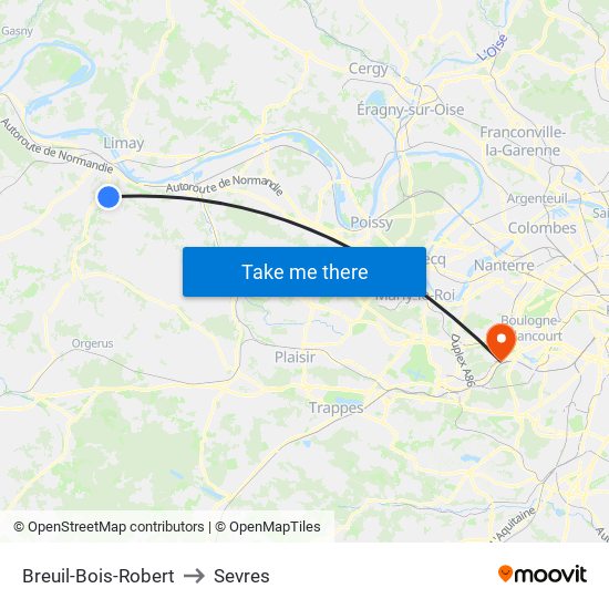 Breuil-Bois-Robert to Sevres map