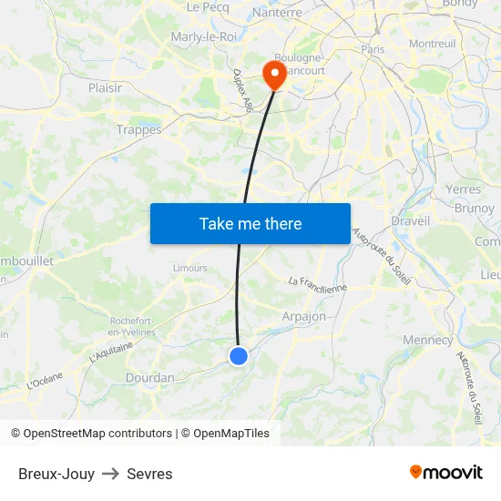 Breux-Jouy to Sevres map