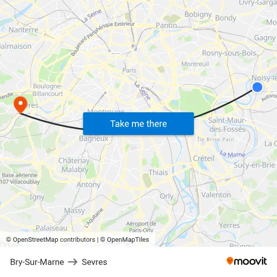 Bry-Sur-Marne to Sevres map
