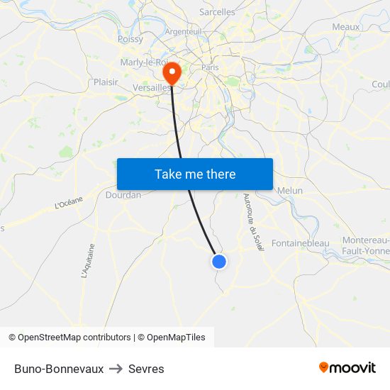 Buno-Bonnevaux to Sevres map