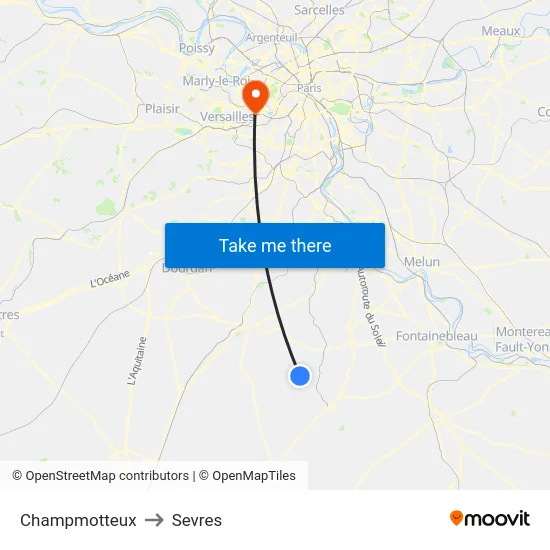 Champmotteux to Sevres map