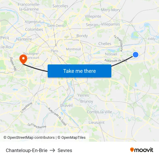 Chanteloup-En-Brie to Sevres map