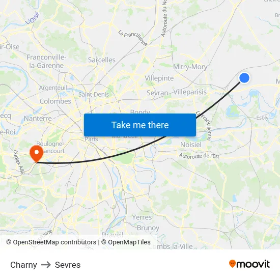 Charny to Sevres map