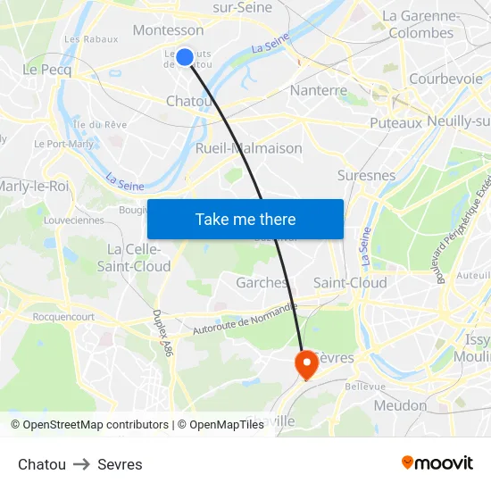 Chatou to Sevres map