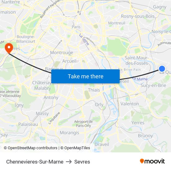 Chennevieres-Sur-Marne to Sevres map