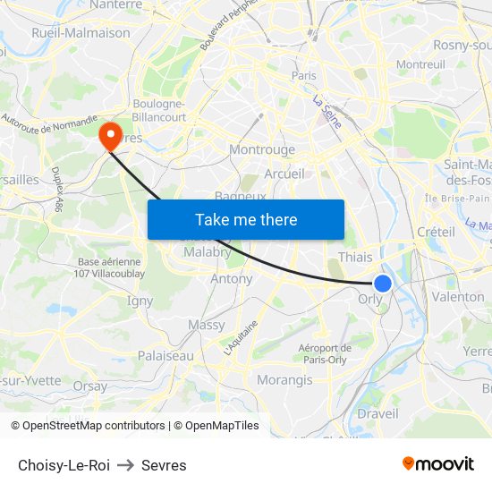 Choisy-Le-Roi to Sevres map