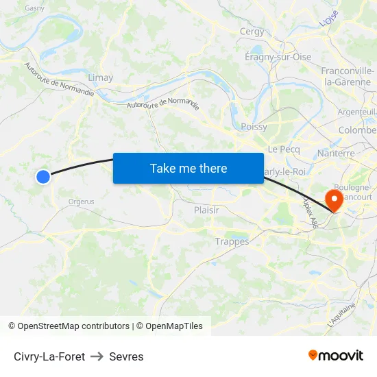 Civry-La-Foret to Sevres map