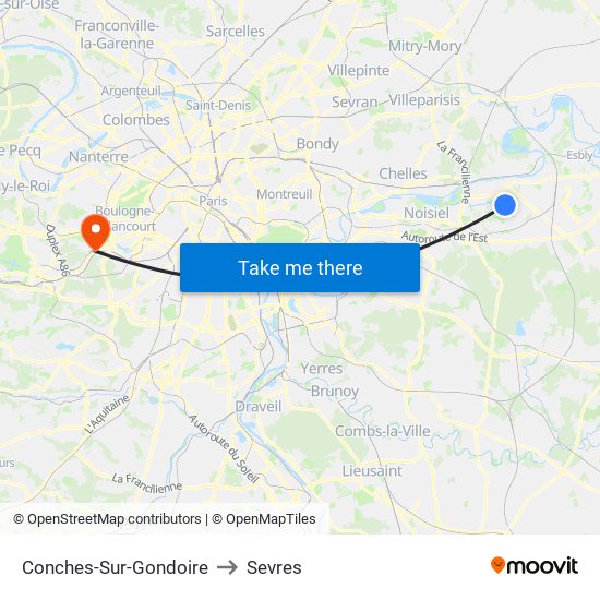 Conches-Sur-Gondoire to Sevres map