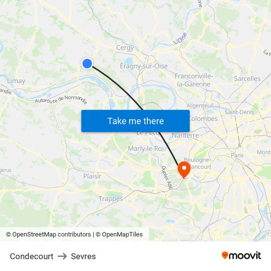 Condecourt to Sevres map