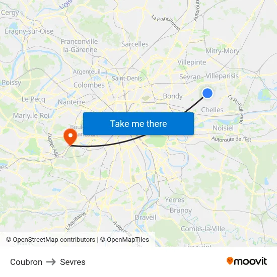Coubron to Sevres map