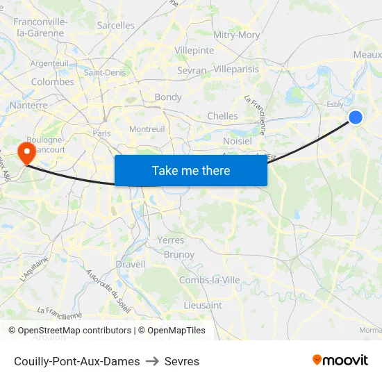 Couilly-Pont-Aux-Dames to Sevres map
