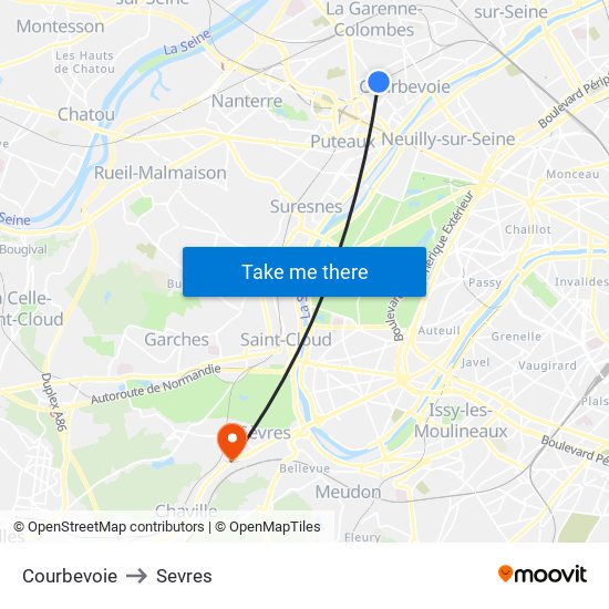 Courbevoie to Sevres map